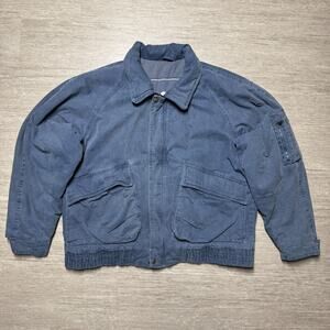 Vintage 90s Hunt Club Bomber Jacket Quilted Mens L Slate Blue Zip Up w/ Pockets